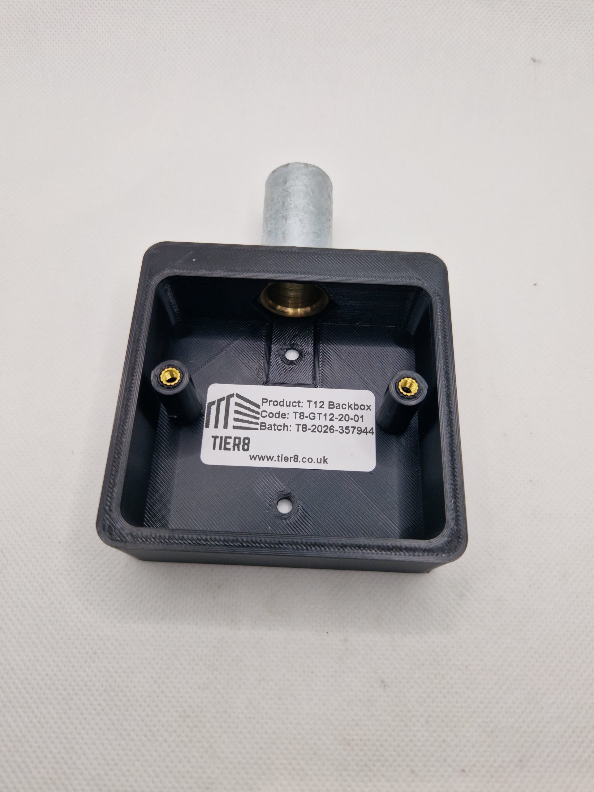Gallagher T12 Back Box - interior with product label and brass inserts